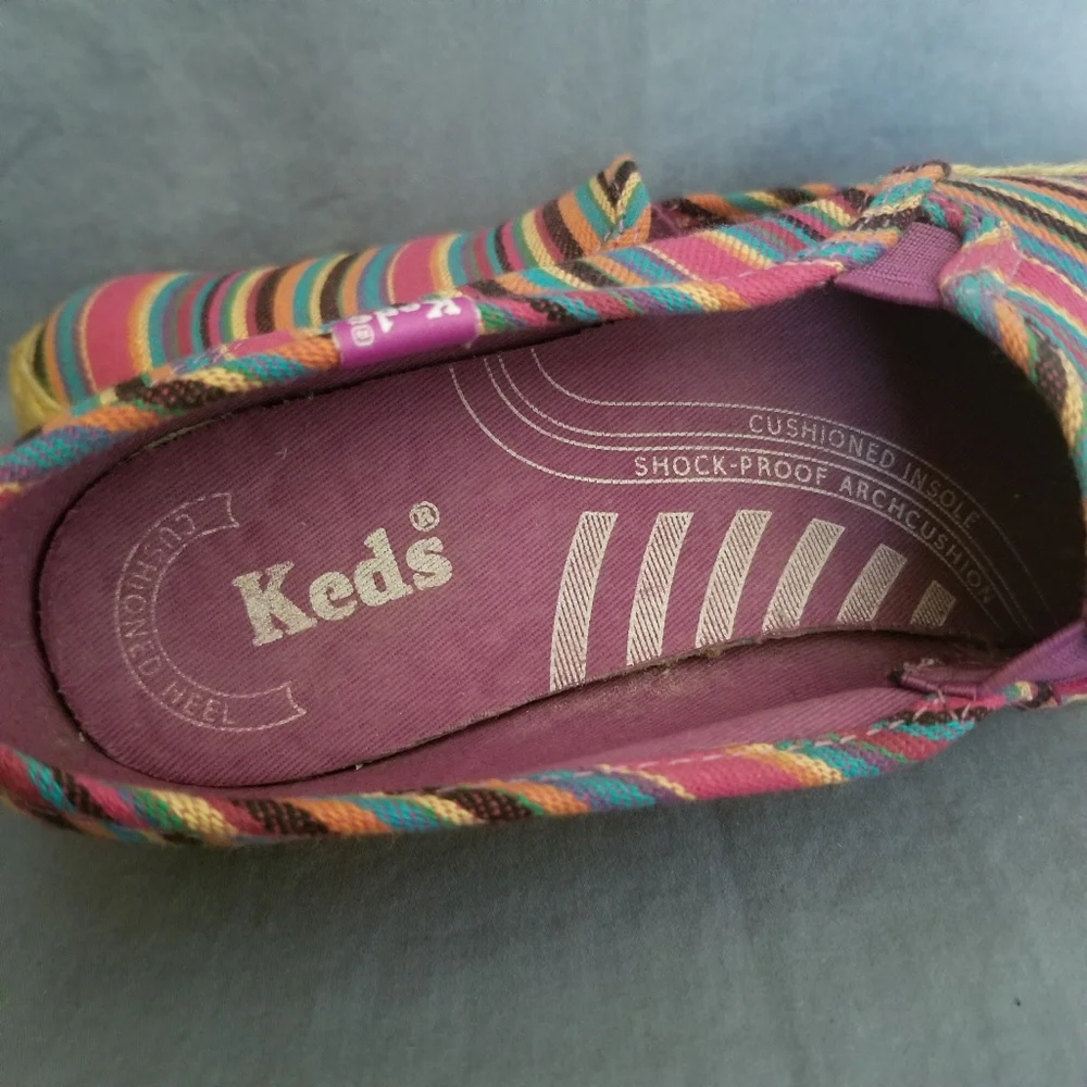 Keds Rainbow Stripe Espadrille Slip On Flats Canvas Shoes Women’s 6